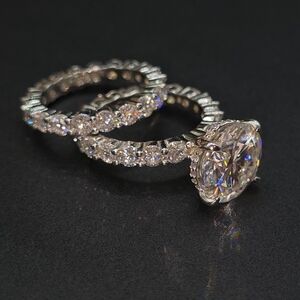 💎 9CTW 🔥 FIRE Moissanite Ring Set. Round-Cut. Platinum Plated S925